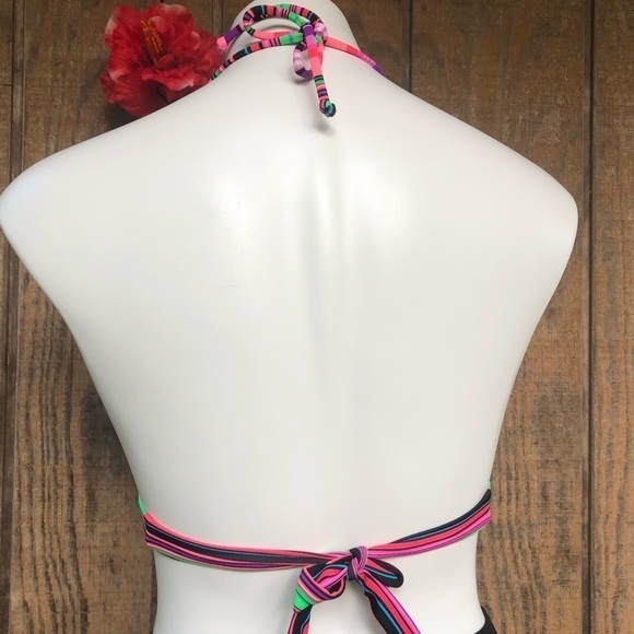 Vs Striped Bikini Top Halter Tie Neck Small - Picture 3 of 6